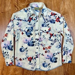 Girls Wrangler Ivory Floral Long Sleeve Snap Shirt Size XS 4/5 Western Rodeo